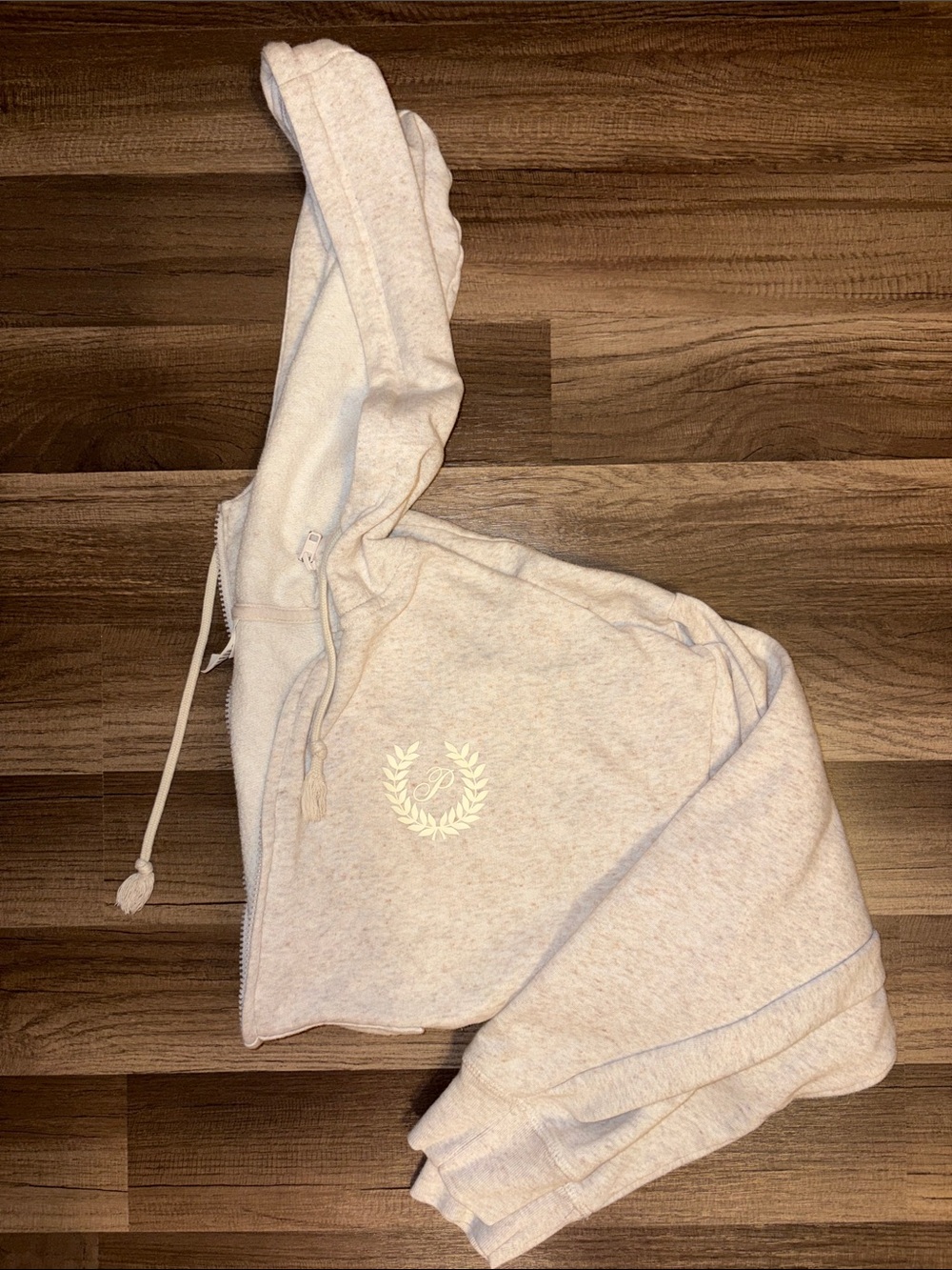 Cream Hooded Sweatshirt with Wreath Logo